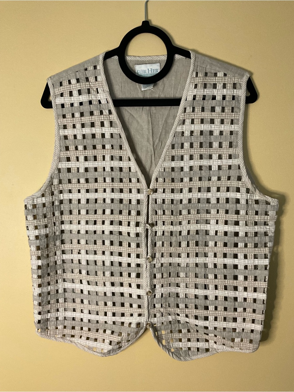 Van Heusen Cream Open-Weave V-Neck 100% Cotton Vest